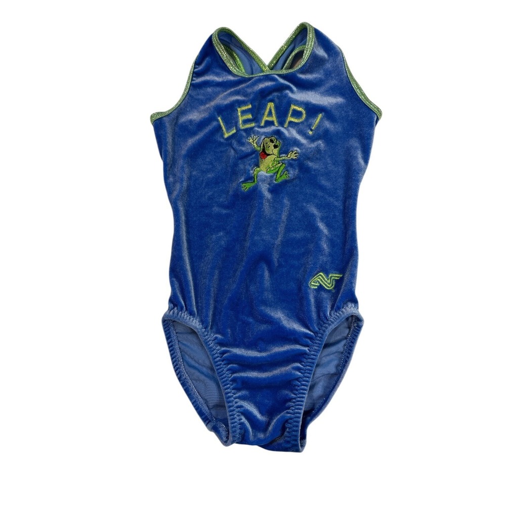Girls Blue And Green gymnastic dance leotard Alpha Factor XS Frog Leo Athletic
